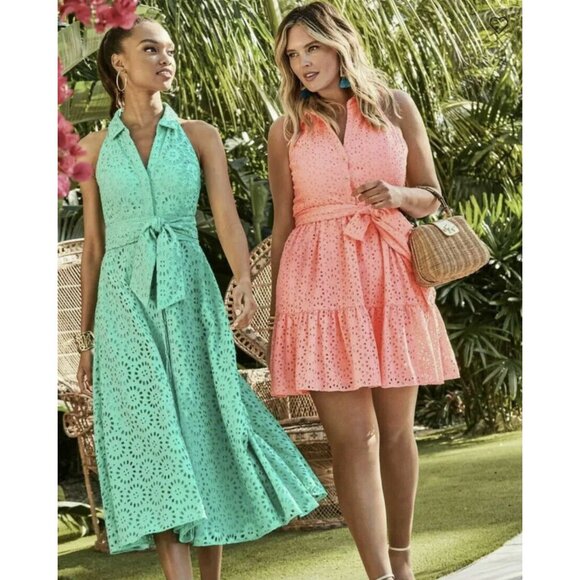 Lilly Pulitzer Chrisella Midi Shirtdress Beach Paradise Eyelet Womens Size 10 - Picture 2 of 13